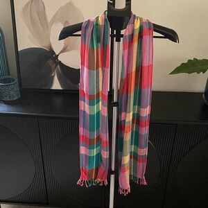 Vintage 100% Rayon Multicolored Scarf With Fringe